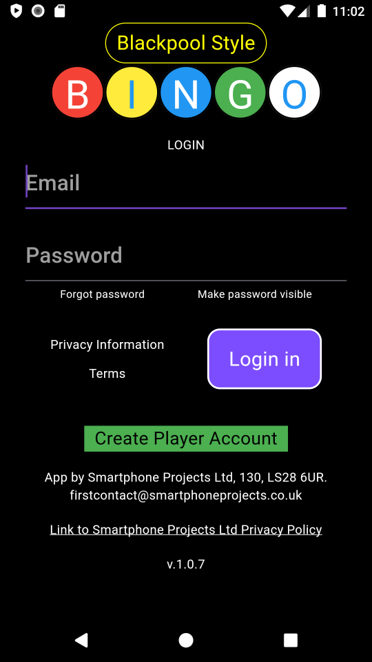 A screen capture from a notional token rewarding bingo app.